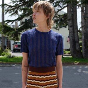 Beklina Bead Curtain Lace T-Shirt in Ink Blue Small/Medium